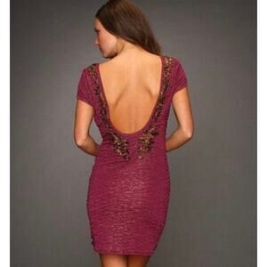 Free People Open Back Beaded Bodycon Mini Party Dress Purple XS